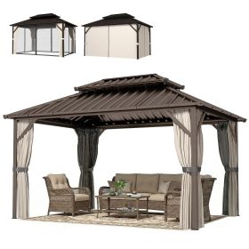 10' x 14' Hardtop Gazebo with Double Galvanized Steel Roof Canopy, Aluminum Frame Permanent Gazebo, Brown 10' x 14' Hardtop Gazebo with Double Galvanized Steel Roof Canopy, Aluminum Frame Permanent Gazebo, Brown