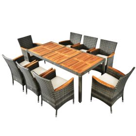 9 Pieces Rattan Patio Dining Set with Acacia Wood Table and Cushioned Chair 9 Pieces Rattan Patio Dining Set with Acacia Wood Table and Cushioned Chair