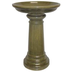 Outdoor Garden Olive-Green Ceramic Birdbath - 17-inch Diameter Outdoor Garden Olive-Green Ceramic Birdbath - 17-inch Diameter