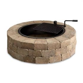 48-in Outdoor Round Concrete Block Stone Fire Pit Kit with Cooking Grill Grate 48-in Outdoor Round Concrete Block Stone Fire Pit Kit with Cooking Grill Grate