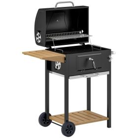 Charcoal BBQ Grill, Outdoor Portable Cooker For Camping Or Backyard Picnic, Barbecue Grill With Side Table, Bottom Storage Shelf, Wheels And Hand (Option: Black) Charcoal BBQ Grill, Outdoor Portable Cooker For Camping Or Backyard Picnic, Barbecue Grill With Side Table, Bottom Storage Shelf, Wheels And Hand (Option: Black)